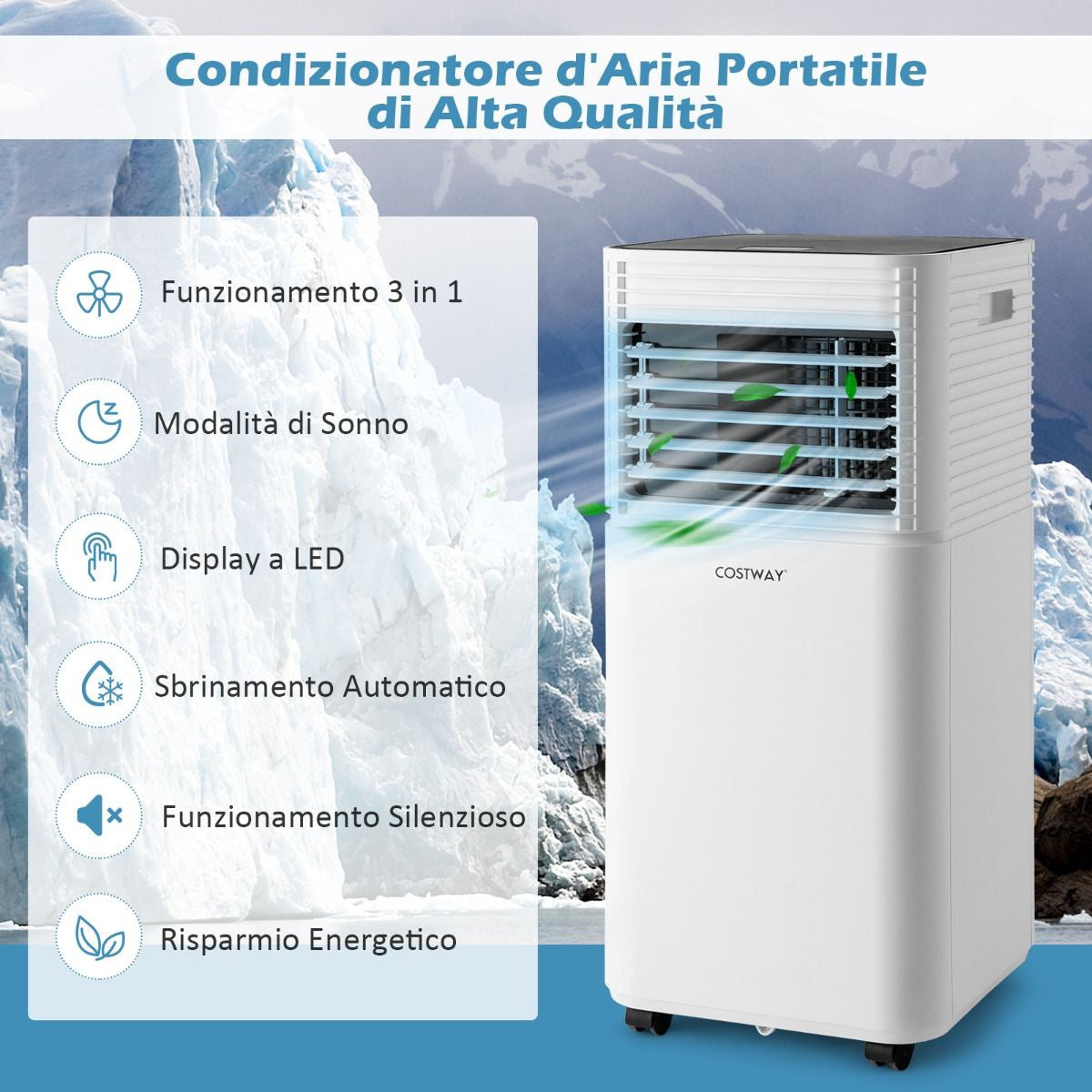 Condizionatore Portatile 7000 Btu/H Con 2 Velocità Regolabili, Climatizzatore 4 in 1 Con Telecomando Nero