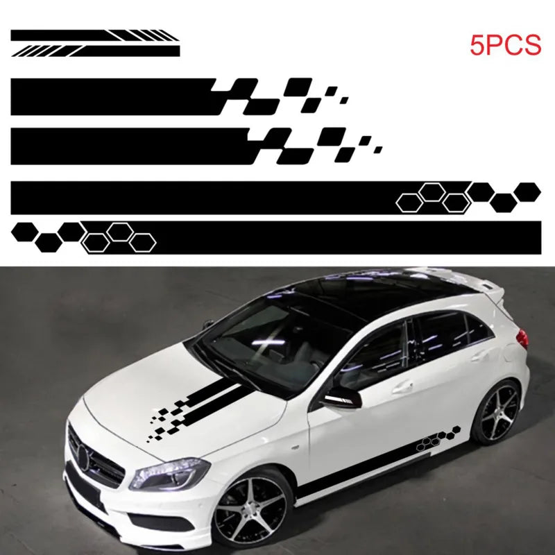 5 Pieces Vinyl Car Side Sticker Auto Body Racing Sports Decals Universal Car Truck DIY Decal Stripe Vinyl Stickers Decoration