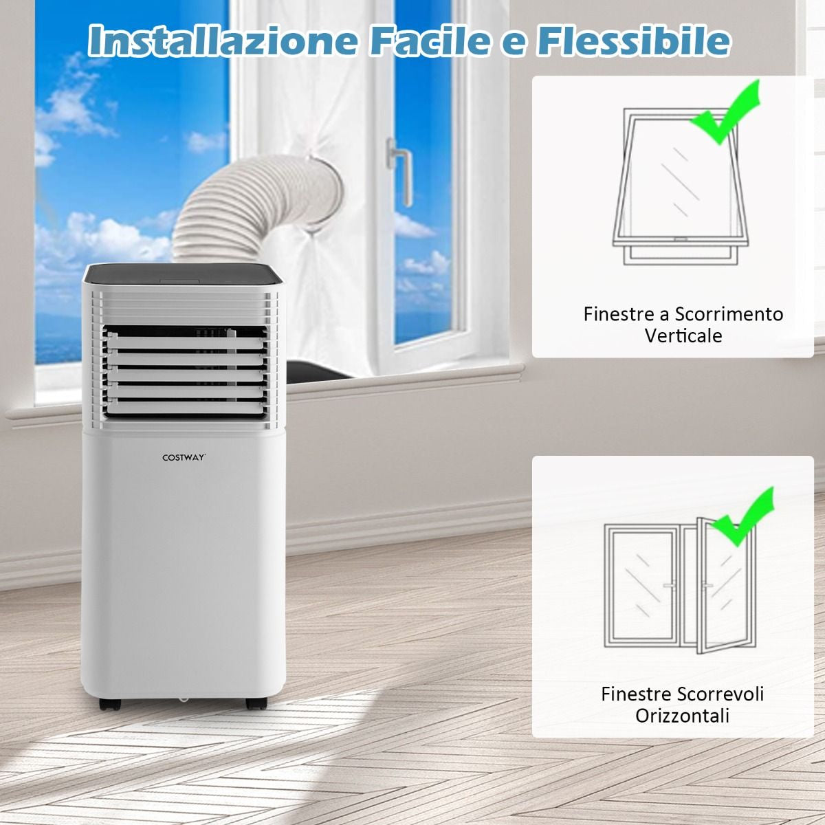 Condizionatore Portatile 7000 Btu/H Con 2 Velocità Regolabili, Climatizzatore 4 in 1 Con Telecomando Nero