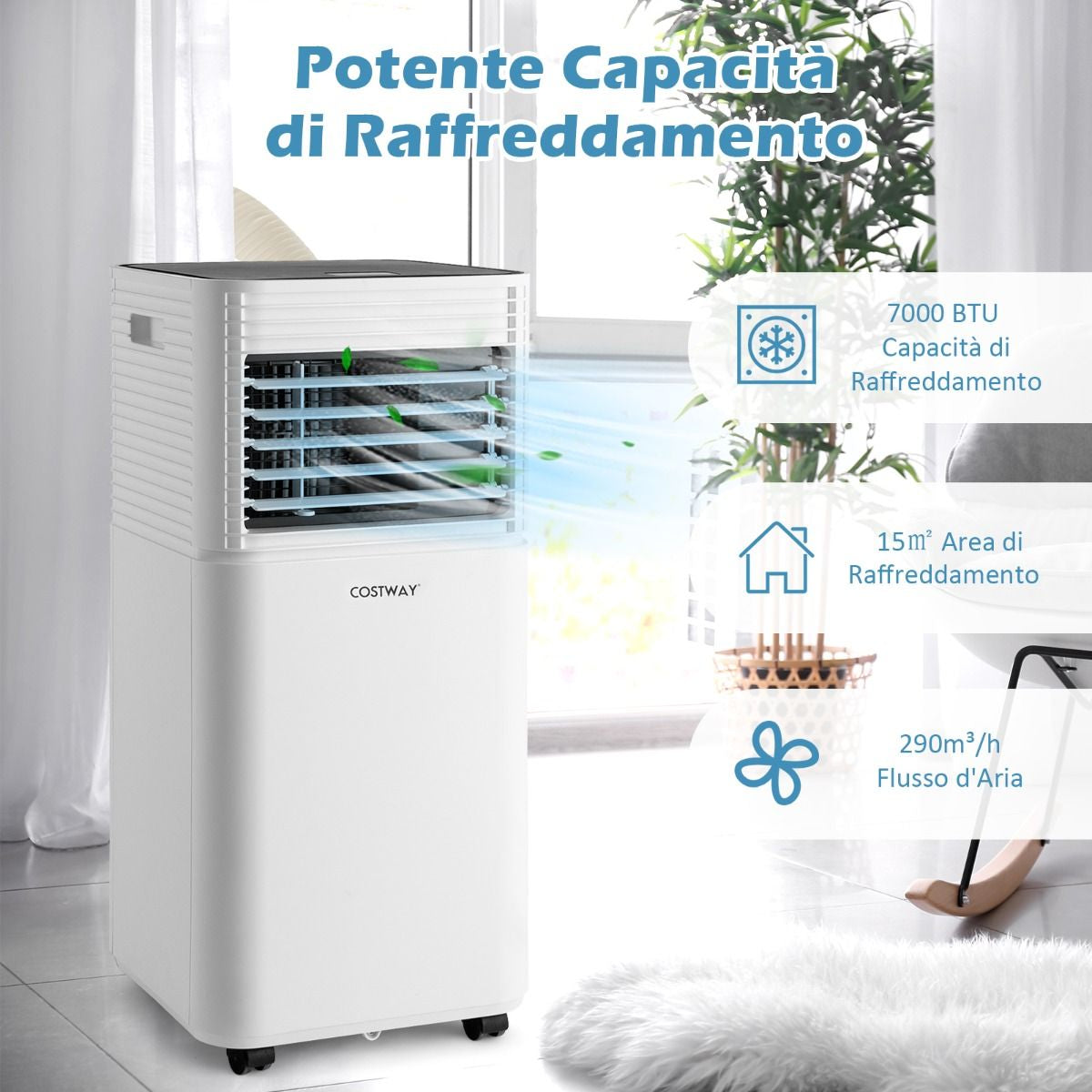 Condizionatore Portatile 7000 Btu/H Con 2 Velocità Regolabili, Climatizzatore 4 in 1 Con Telecomando Nero