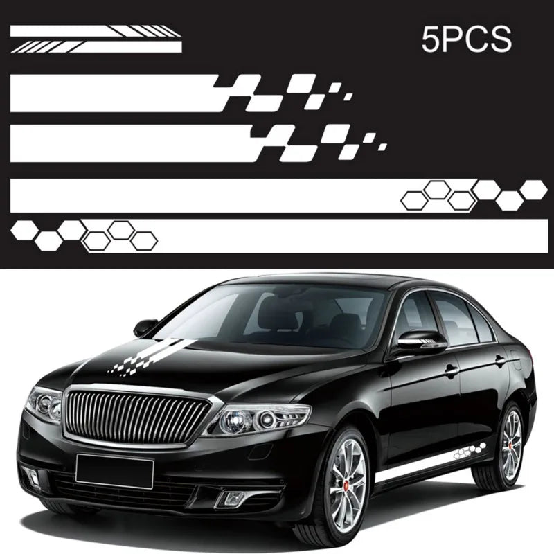 5 Pieces Vinyl Car Side Sticker Auto Body Racing Sports Decals Universal Car Truck DIY Decal Stripe Vinyl Stickers Decoration