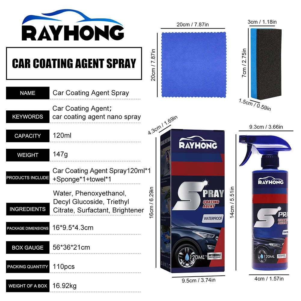 3 in 1 Ceramic Car Coating Spray High Protection 120Ml Car Wax Polish Spray Eliminate Dirt Stain for Cars/Boats/Motorcycles/Rv