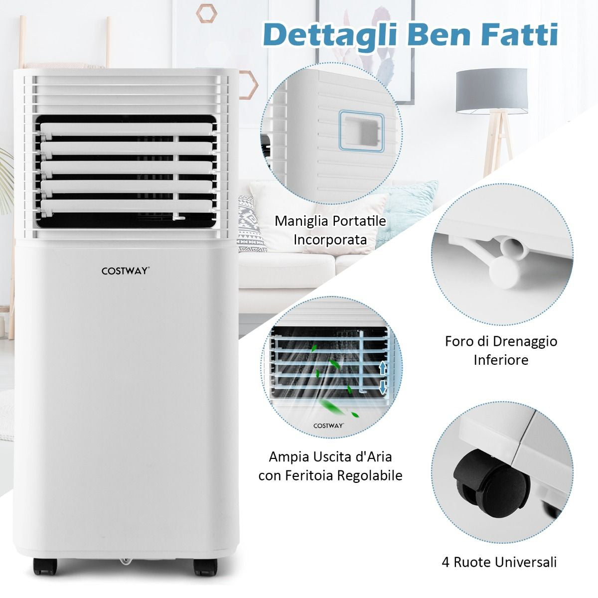 Condizionatore Portatile 7000 Btu/H Con 2 Velocità Regolabili, Climatizzatore 4 in 1 Con Telecomando Nero