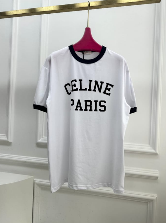 Camicia Celine in cotone bianco e nero PARIS 70'S T-SHIRT