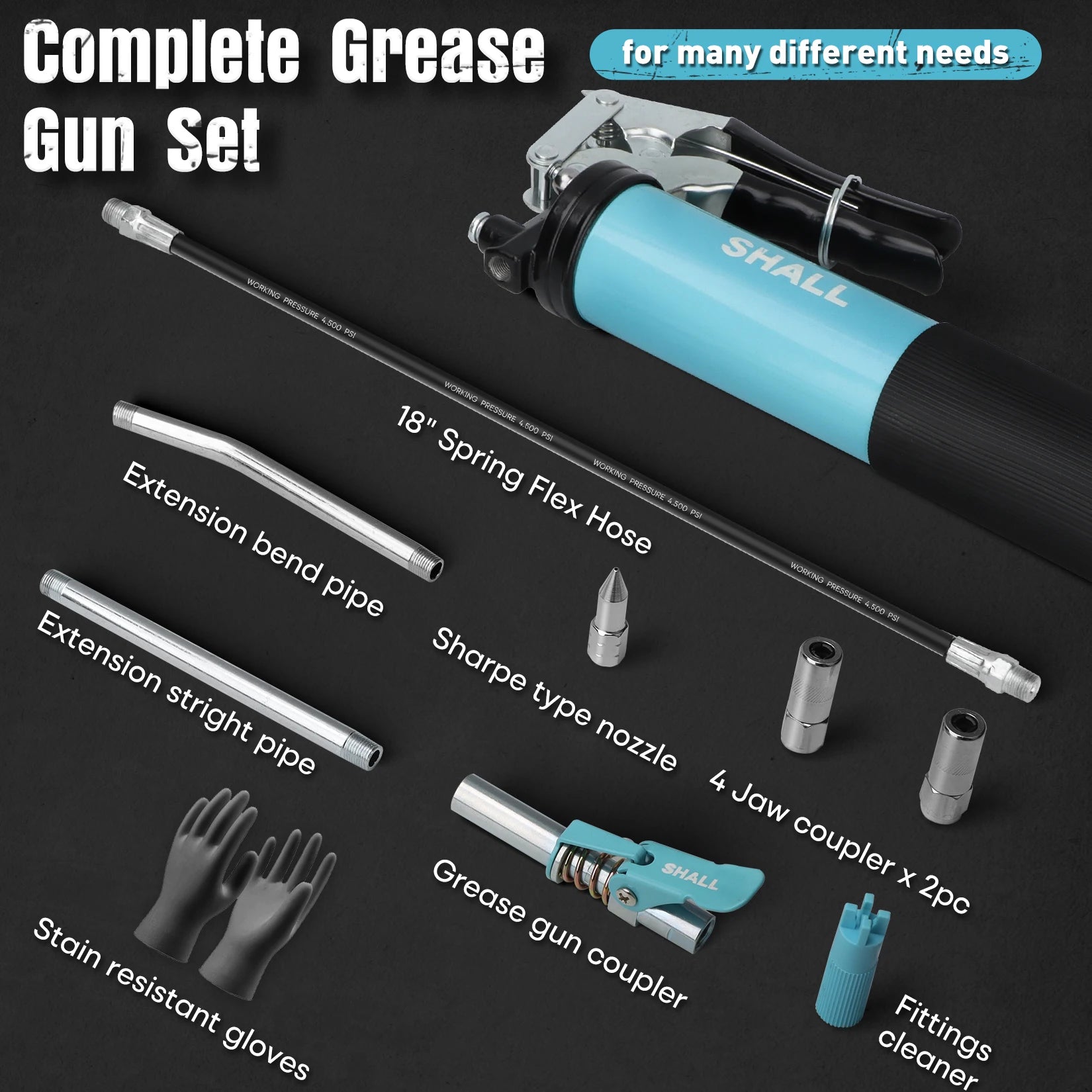 Heavy Duty Grease Gun Kit 7000 PSI Pistol Grip Gun Set 400Cc Lubrication Syringe for Oil and Car Lubrication SUV Trucks