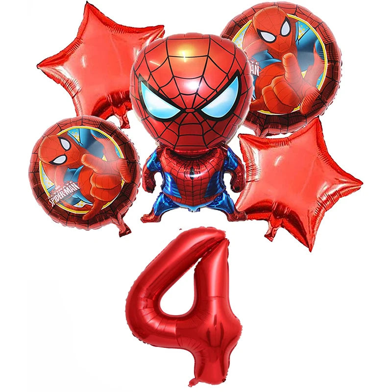 6 Pcs Spiderman Foil Balloon Set 32Inch Red Digit 1-9 Years Old Baby Shower Superhero