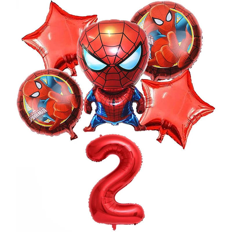 6 Pcs Spiderman Foil Balloon Set 32Inch Red Digit 1-9 Years Old Baby Shower Superhero