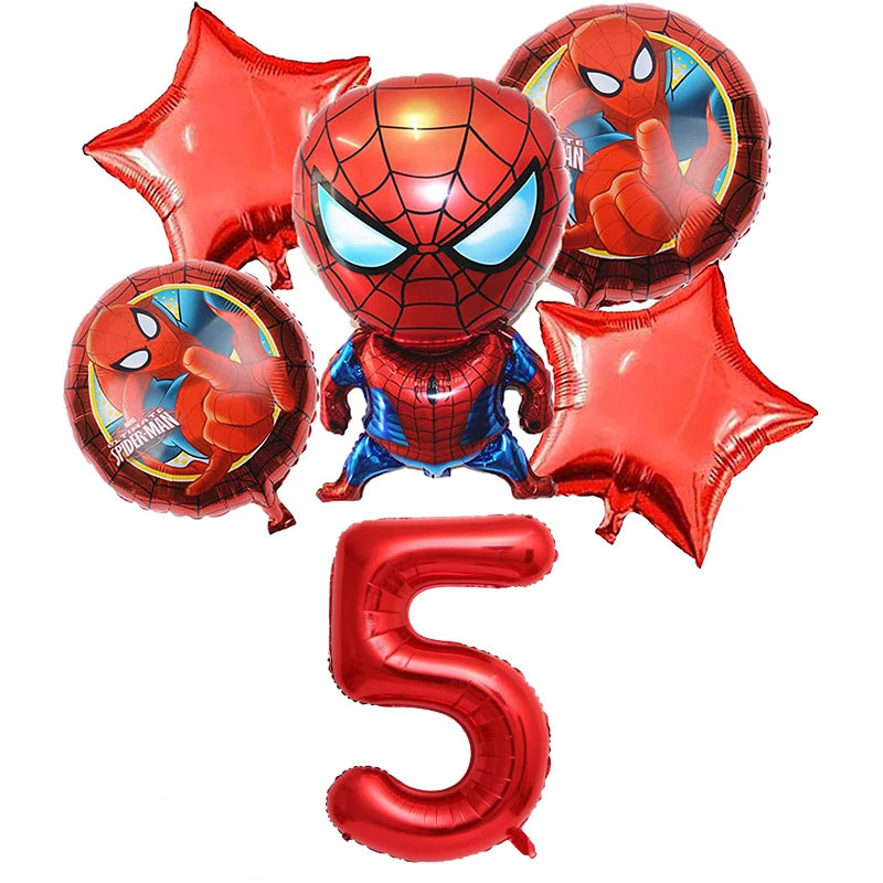 6 Pcs Spiderman Foil Balloon Set 32Inch Red Digit 1-9 Years Old Baby Shower Superhero