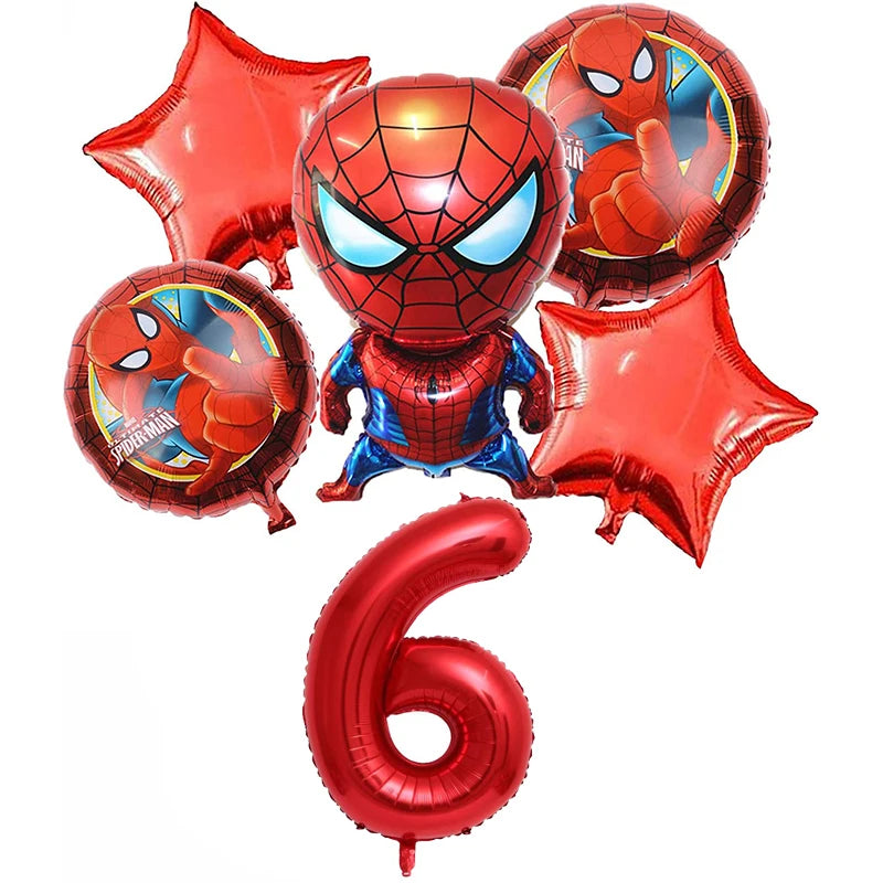 6 Pcs Spiderman Foil Balloon Set 32Inch Red Digit 1-9 Years Old Baby Shower Superhero