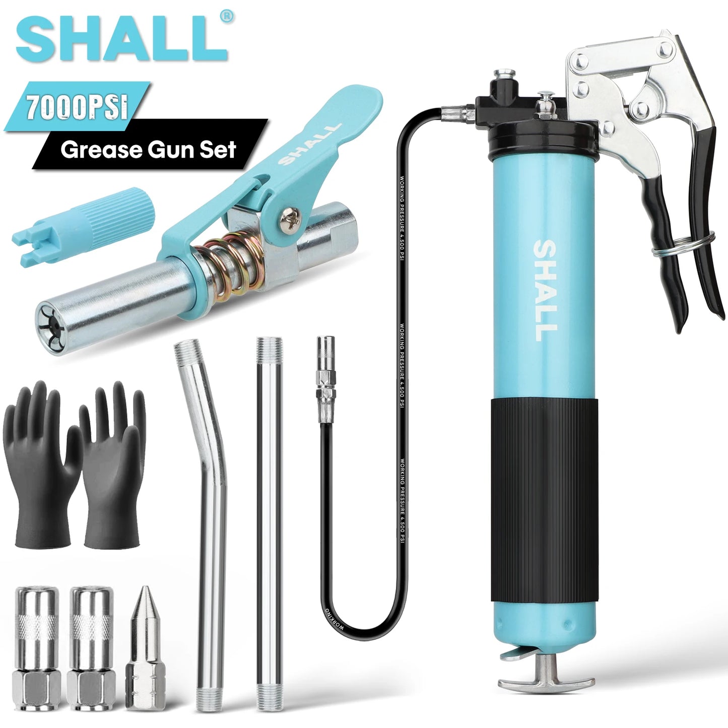 Heavy Duty Grease Gun Kit 7000 PSI Pistol Grip Gun Set 400Cc Lubrication Syringe for Oil and Car Lubrication SUV Trucks