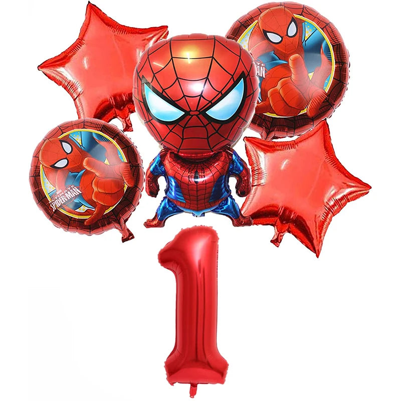 6 Pcs Spiderman Foil Balloon Set 32Inch Red Digit 1-9 Years Old Baby Shower Superhero