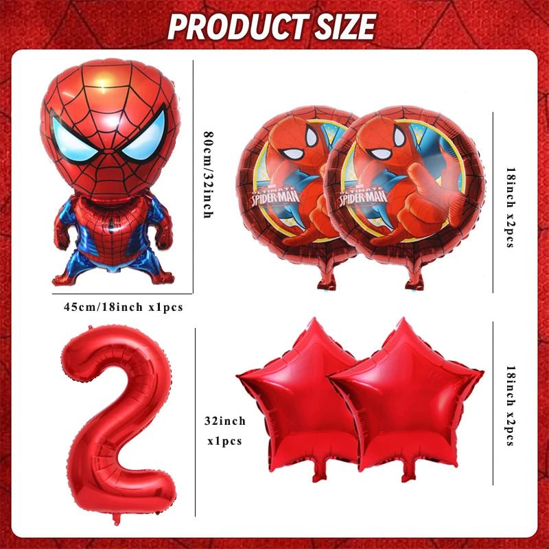 6 Pcs Spiderman Foil Balloon Set 32Inch Red Digit 1-9 Years Old Baby Shower Superhero