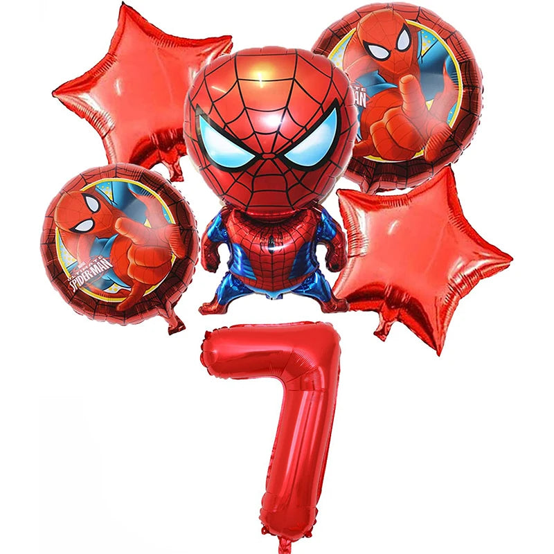 6 Pcs Spiderman Foil Balloon Set 32Inch Red Digit 1-9 Years Old Baby Shower Superhero