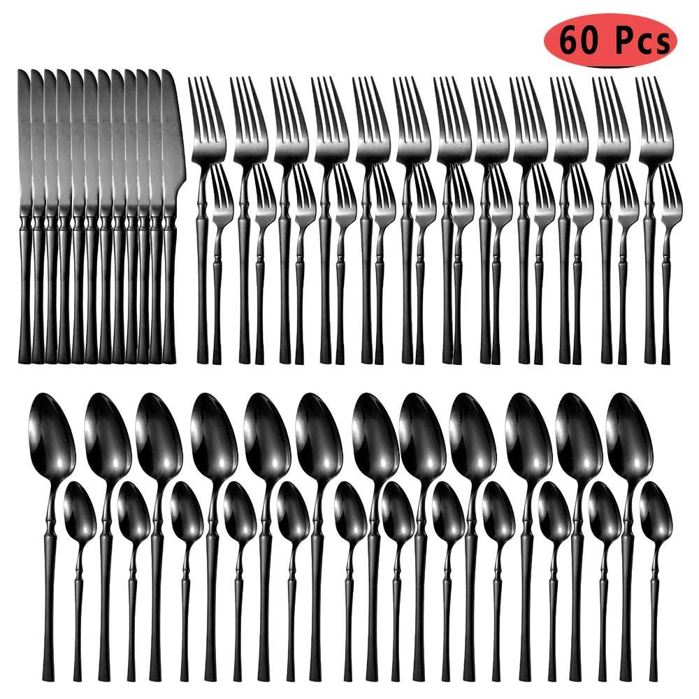 60Pcs Gold Dinnerware Set Stainless Steel Tableware Knife Tea Fork Coffee Spoon Dinner Cutlery Flatware Dishwasher Safe