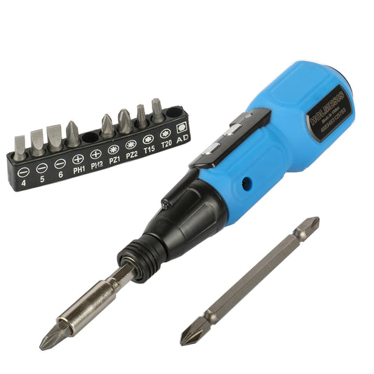 Holmesis HL-001 Led Rechargeable USB Li-Ion Battery Electric&Manual Screwdriver with 9 Changable Screwdriver Bits