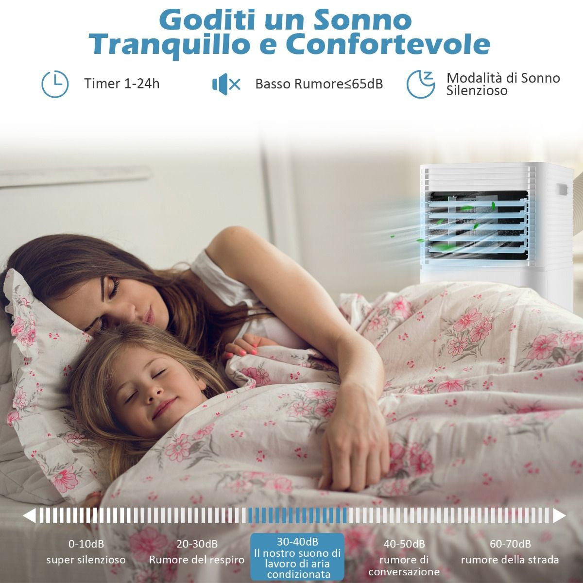 Condizionatore Portatile 7000 Btu/H Con 2 Velocità Regolabili, Climatizzatore 4 in 1 Con Telecomando Nero